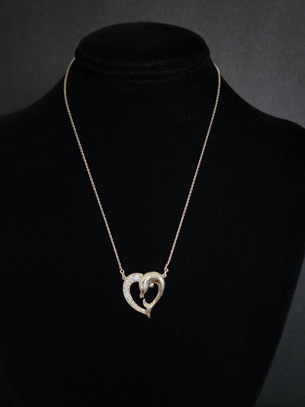 Vintage 1980s Sterling Silver Integrated Dolphin Heart Necklace - 925